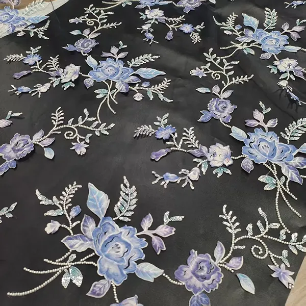 Manik Applique Bunga Sulaman 3D dan Kain Renda Sulaman Labuci
