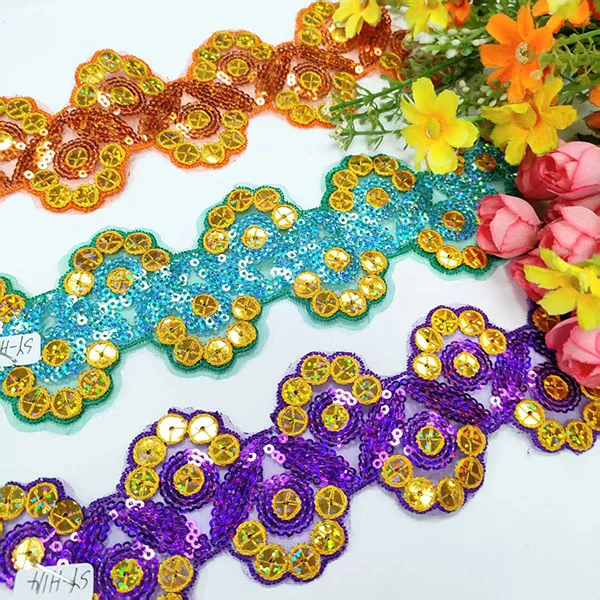 Suluhan Multicolor Sequins Mesh Lace Pemangkasan