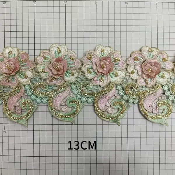 Renda sequin bunga tiga dimensi berkualiti tinggi yang bergaya sesuai untuk pakaian dan aksesori lain