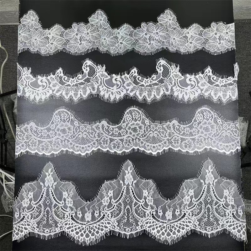 Fan-shaped Nylon Eyelash Lace Trimming for Underwear Decoration Double Scalloped Eyelash Lace Trim