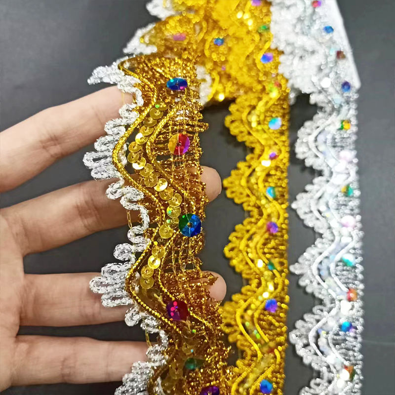 Aksesori Pakaian Emas dan Perak Metallic Lace Lace Trim Multicolor Sequin Gold Thread Thread Metallic Lace Trim