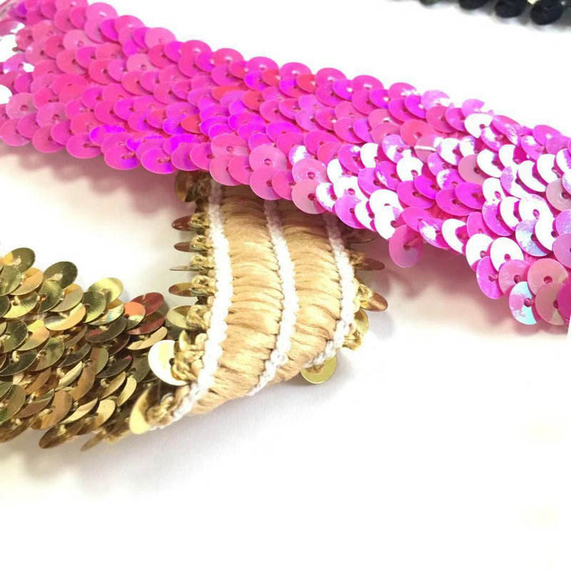 Lebar yang berbeza Bling Finish Braid Trim Lace Elastic Sequin Trim