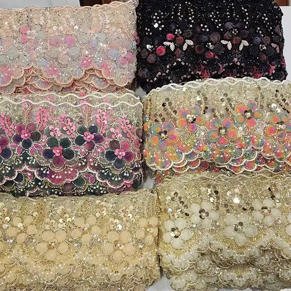 Renda Bersulam Pelbagai Warna dengan Renda Sulaman Kod Bar Bunga Jala 3D Tiub Bermanik