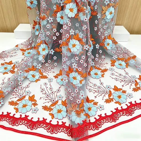 Kain Renda Jaring Sulaman Pelbagai Warna Vintaj untuk Pakaian