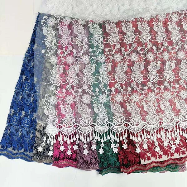 Borong bunga cantik 3D Bunga Manik Murah Sulaman Sulaman Swiss Voile Lace Trim 2021